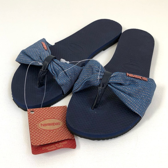 NWT Havaianas You St. Tropez Navy Blue Shine Lurex Flip Flop Sandals Size 7/8 - Picture 1 of 10